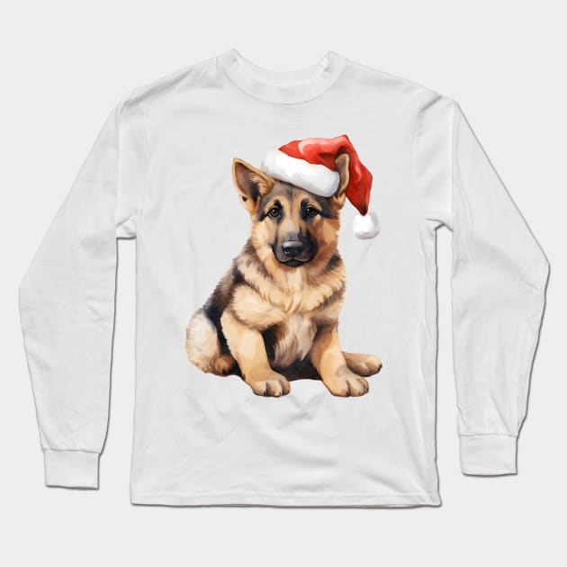 German Shepherd Dog in Santa Hat Long Sleeve T-Shirt by Chromatic Fusion Studio